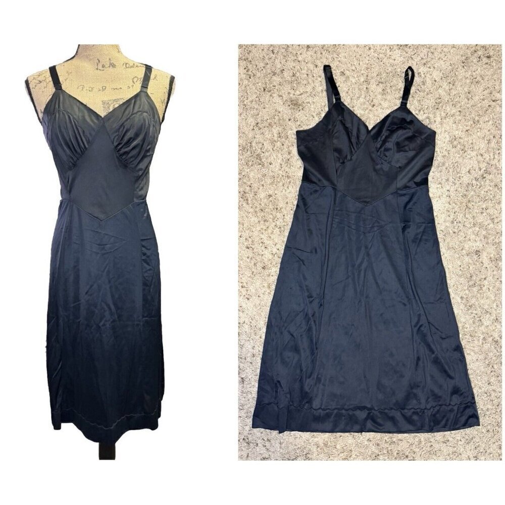 Womens Babydoll Black Satin Silky Lingerie Slip Mini Dress Sexy Witch Y2K 36/Med